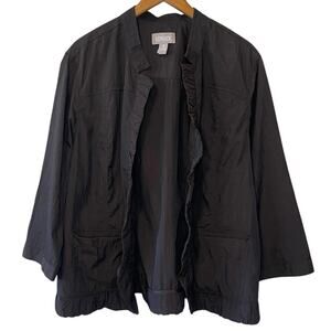 Chico’s Brown Nylon Textured Open Front Ruffle Grandmacore Jacket Size 3 (XL)